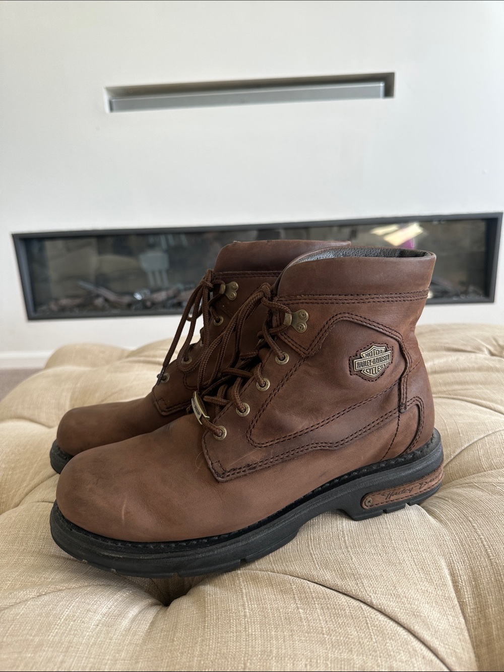 Harley-Davidson Brown Leather Lace-Up Ankle Boots